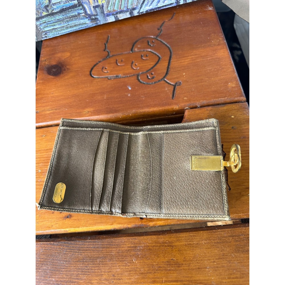 Vintage Gucci GG Supreme Monogram Bifold Wallet Brown Leather Interlocking G Log - Picture 6 of 16